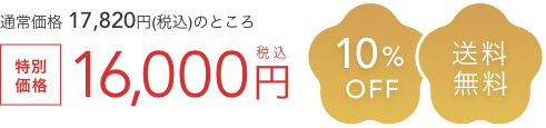 通常価格 17,820円(税込)のところ  特別価格 16,000円税込  最大10%OFF  送料無料