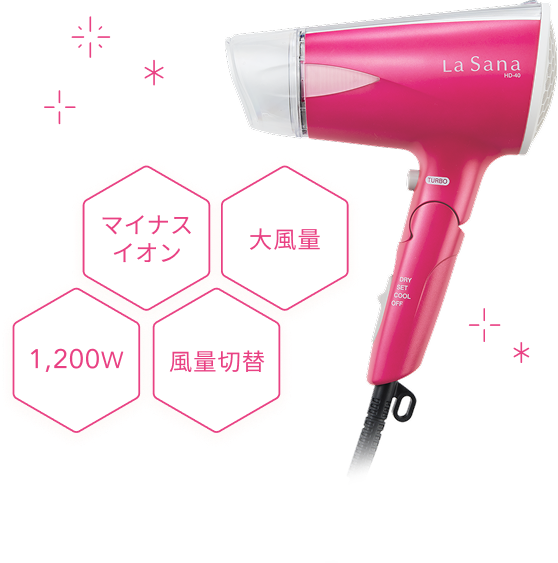 マイナスイオン  大風量  1,200W  風量切替