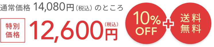 通常価格 14,080円（税込）のところ 10%OFF + 送料無料 特別価格 12,600円