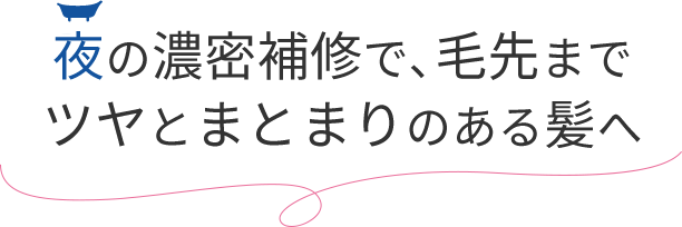 夜の濃密補修で、⽑先までツヤとまとまりのある髪へ